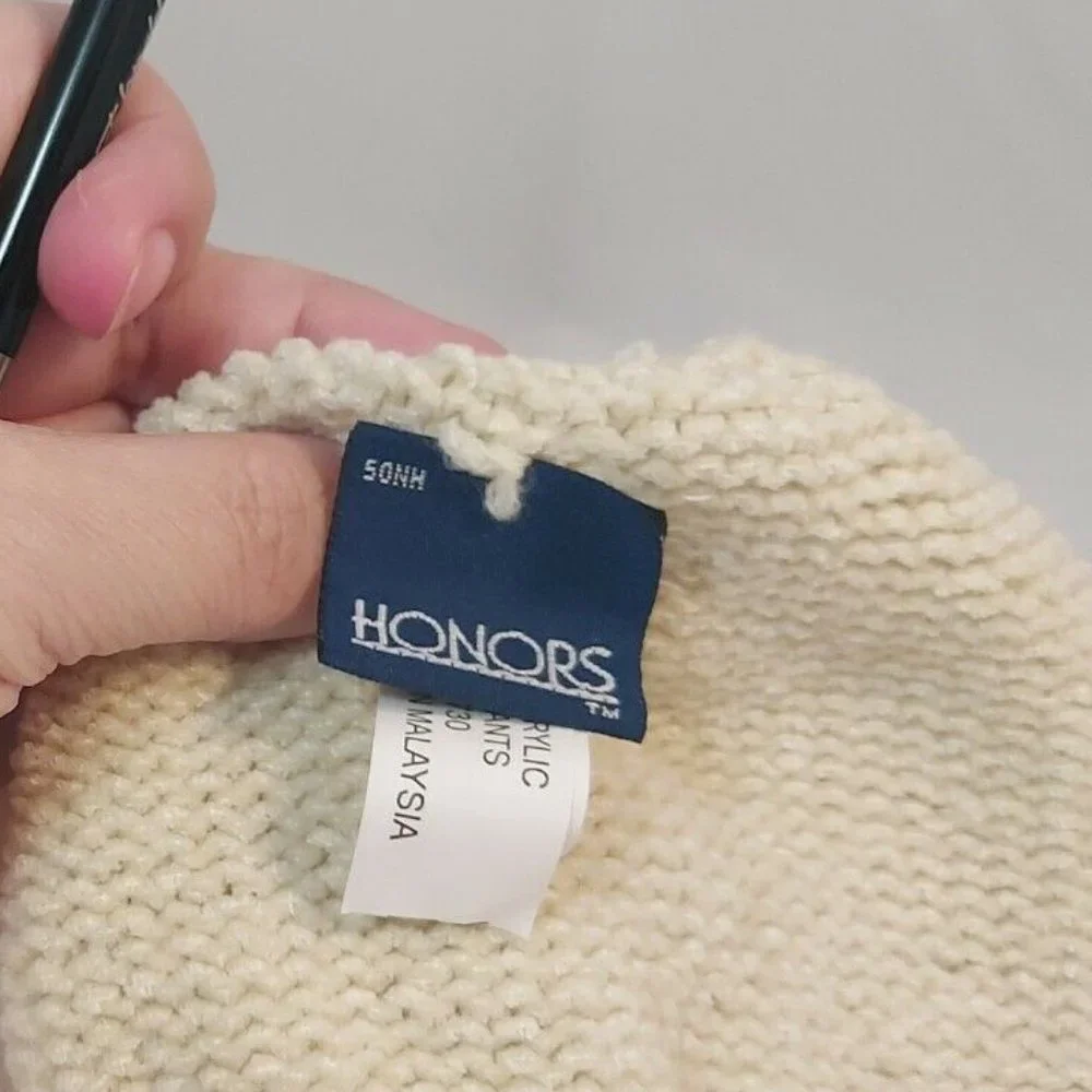 Vintage Honors baby Infant Cap, Hand Knitted White Cream Color or off white